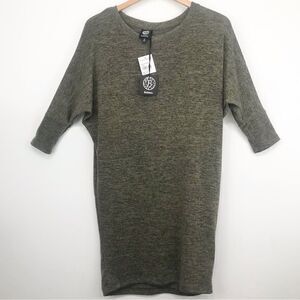 Babeau Olive Green Marled Knit Shimmer Tunic Dress NEW